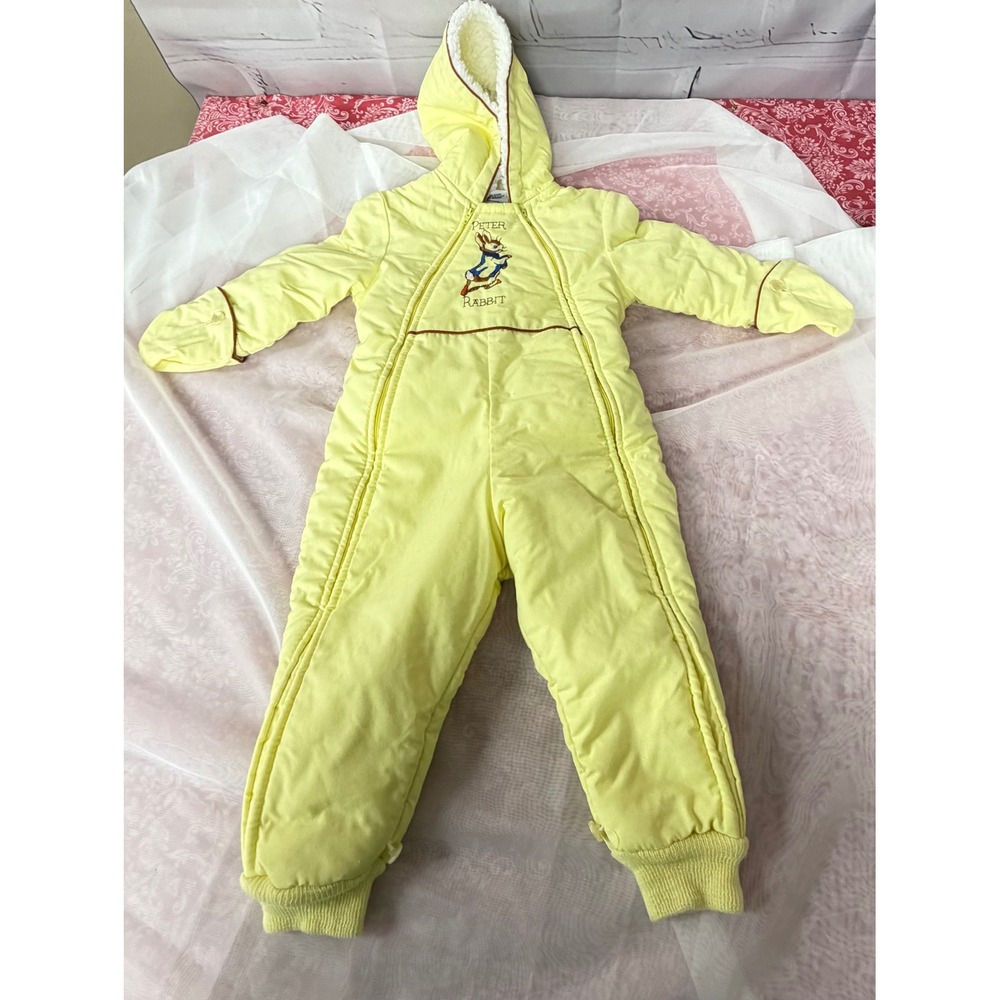 Vintage Beatrix Potter Peter Rabbit Yellow Hooded Snowsuit Bunting 24 Months